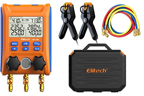 Elitech Manometro Digitale HVAC con Bluetooth e APP - Misuratore di Pressione, Temperatura e Vuoto per Aria Condizionata, Pompe di Calore - Rilevatore di Perdite, Analisi Dati in Tempo Reale LMG-10W