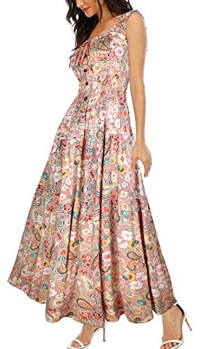 OSTOO Robe Longue d'été 2024 à Volants Style bohème à Volants pour Femme, Fleur de Noix de cajou Rose, Taille L