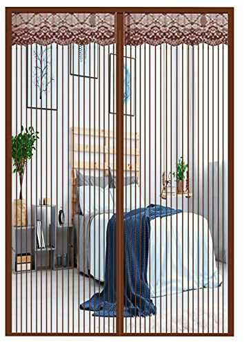 KOUDU Magnetica per Zanzariera 80x210cm Tenda Magneti Impedendo agli Insetti di Entrare Animali Domestici, Colla per Legno Ferro, Porte in Balcone, Marrone