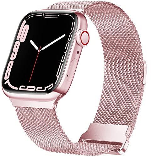 Geoumy Cinturino magnetico compatibile con Apple Watch da 38 mm, 40 mm, 41 mm, 42 mm, 44 mm, 45 mm, 49 mm, in acciaio inox, maglia milanese, cinturino in metallo per iWatch SE Series 8, 7, 6, 5, 4, 3,