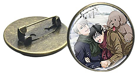Anime Yuri on ICE Brosche Victor Nikiforov & Katsuki Yuri Paar süße Foto Glas Kuppel Metall Pins Abzeichen Fans Sammler