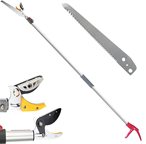 FISHTEC Cesoie da giardino telescopiche estensibili: 1,37 - 2,2 m + sega da potatura per arboro, taglia e taglio rami, lama in acciaio + incudine di presensione, manico in alluminio