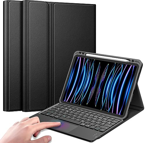 FINTIE Tastatur Hülle für iPad Pro 11 Zoll(4/3/2/1 Gen 2022/2021/2020/2018) | Magnetisch abnehmbare deutsche Bluetooth-Tastatur mit Touchpad, weiche Schutzhülle mit Stifthalter, Schwarz