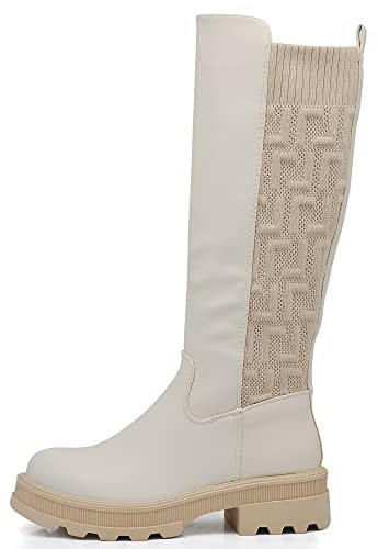 IF Fashion Stivali Scarpe da Donna Tessuto Stretch Polpaccio Elasticizzato G663 Beige N.37