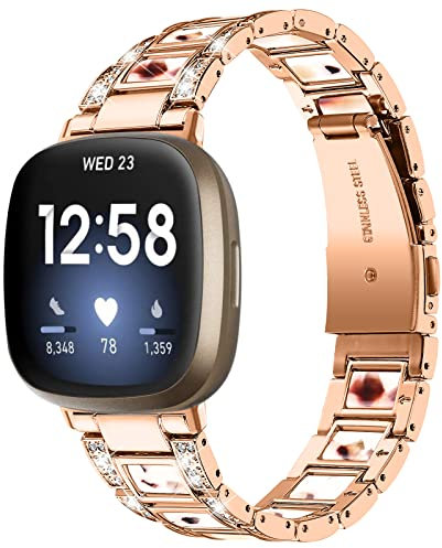 Gimuk Armband kompatibel mit Fitbit Versa 4/Fitbit Versa 3 Armband für Damen und Herren, verstellbares Metall Edelstahl Bling Ersatz Uhr Armband für Fitbit Sense/Sense 2, Small/Large, Edelstahl