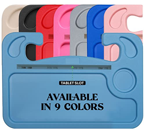 Lebogner - Bandeja de Comida para Volante de Coche con Ranura para iPad y Tableta, Gancho de Doble Cara multifunción para Escritorio, Ordenador portátil y portátil, Color Azul Claro