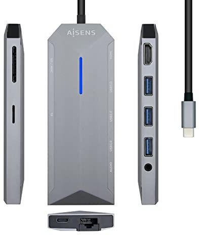AISENS - ASUC-9P001-GR - USB-C Docking 9 IN 1, Grey