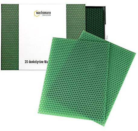 Wachsmann 20 Bienenwachsplatten aus Deutschland, grün, Wachsplatten 20 x 15 cm, Bienenwachs Kerzen selber Machen, Kerzenwachs