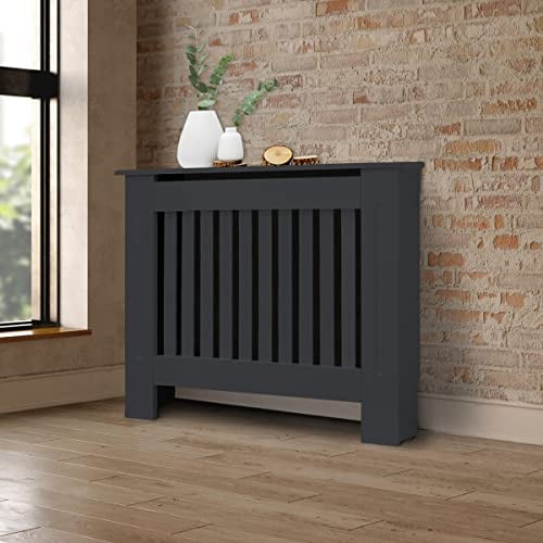 ECD Germany Cubierta para Radiador Diseño de Láminas 78 x 19 x 82 cm Antracita Cubreradiadores Tablones de MDF Lacado Cubre Calefacción Tapa para Estufa de Pared Estante Mueble Rústico Acabado Mate