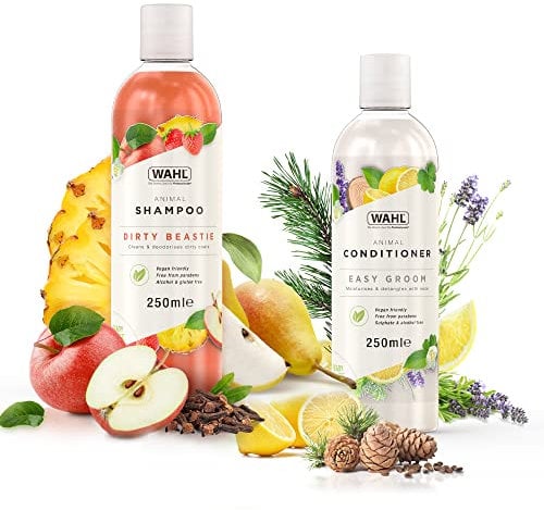 Wahl Dirty Beastie Shampoo, Dog Shampoo, Shampoo for Pets, Natural Pet Friendly Formula, for Dirty Pet Coats, Ready-to-Use, Remove Dirt and Odours, Smelly Coats + Wahl Easy Groom Animal Conditioner