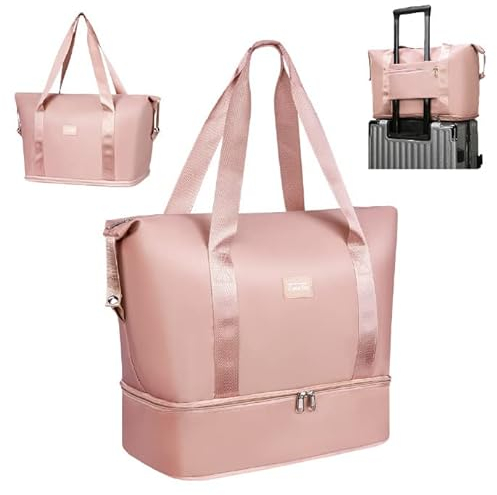 flintronic Reisetasche Damen, Faltbare Reisetasche, Sporttasche mit Nassfach, Handgepäck Tasche, Wasserdicht Travel Bag Duffle Bag, Trainingstasche, Handtasche für Sport & Reisen-Rosa