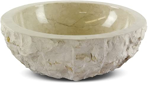 livasia Marmor Waschbecken aus Bali, elegantes Naturstein Aufsatzwaschbecken, Waschschale rund, Waschtisch Handarbeit, Ø 40 cm/Höhe: 16 cm (Creme)