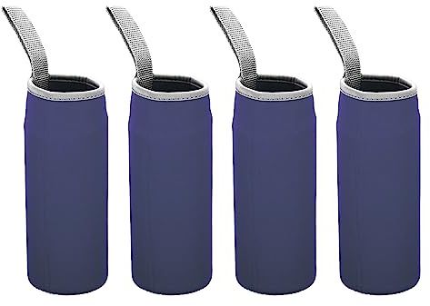 PATIKIL 65mmx180mm Water Bottle Sleeve, 4 Pack Neoprene Insulated Bottle Bag Holder Carrier Pouch with Finger Strap, Navy Blue
