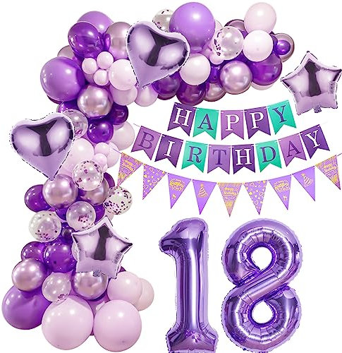Ragazza 18 Anni Palloncini viola, Ghirlanda Palloncini 18 Anni Ragazza, Decorazioni 18 anni Compleanno viola, Palloncini Compleanno 18 Anni compleanno viola, Decorazioni 18 Anni compleanno ragazze