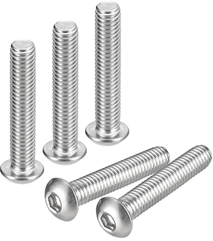 sourcing map Tornillos de cabeza de botón de 3/8-16 x 2 pulgadas, 5 tornillos hexagonales de acero inoxidable 304, tornillos hexagonales de rosca completa