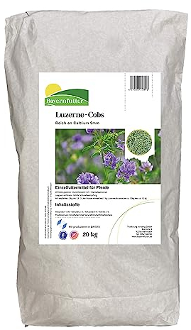 Bayernfutter - Luzerne-Cobs Pellets Pferdefutter | Größe 9mm | 20 kg Sack hochwertig aus Bayern Luzernecobs – Reich an Calcium