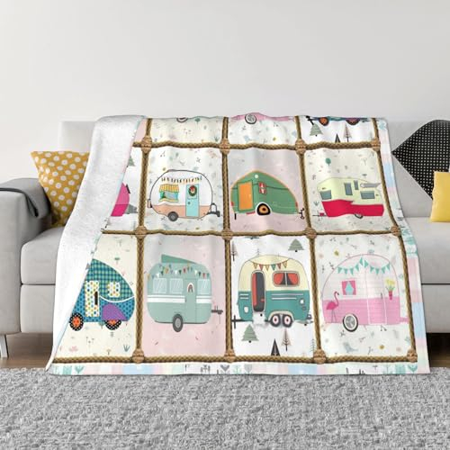 Happy Camper Decor Decke Camping Bus Überwurfdecke weich warm Campingbettwäsche für Erwachsene Teenager Couch Sofa 127 x 152,4 cm