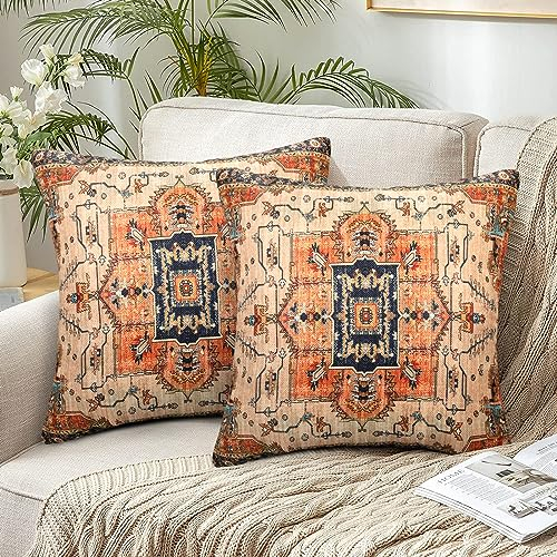 Chicamy Bohemian Kissenbezug 40 x 40 cm Indisch Boho Stil Doppelseitige Leinen Kissenbezüge Natur Landhausstil Kissenhülle Dekokissen Orientalische Kissen Dekorative für Sofa Wohnzimmer
