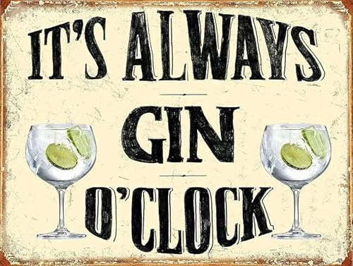 Bioprocess It'S Always Gin O'Clock Wall Decor Kitchen Decor Wall Decor Poster Metal Sign 8X12 Inches