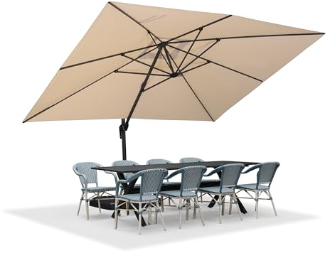 PURPLE LEAF Sonnenschirm Rechteckig, 300 x 400 cm Aluminium Ampelschirm Groß, Gartenschirm mit Kurbel, 360° Rotation, UV-beständig, Beige