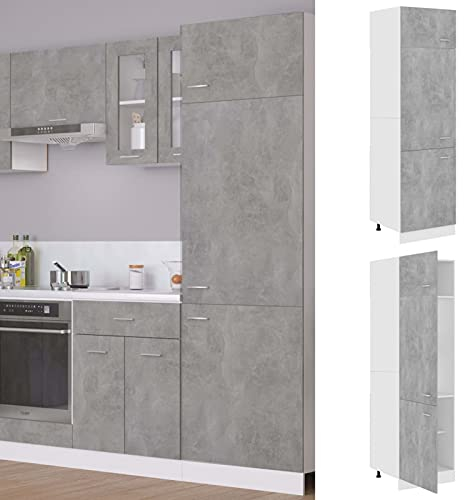 heybb Refrigerator Cabinet Concrete Grey 60x57x207 cm Engineered Wood,Kitchen Pantry Cabinet with Doors & Adjustable Shelves, Ideal for Kitchen, Living Room and Dinning Room