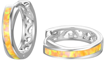 TANGPOET Mädchen Creolen Ohrringe 925 Sterling Silber Gelb Opal Kinderohrringe, Klein Hypoallergene Klappcreolen, Weißgold Damenohrringe, Schmuck Geschenke für Frauen, 15mm