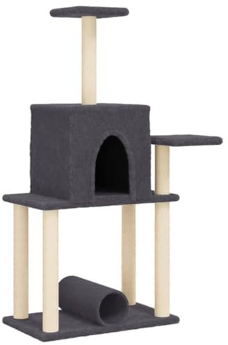 vidaXL Multi-Level Cat Tree with Sisal Scratching Posts - Dark Grey - Plush Comfort - Home, Indoor/Outdoor for Climbing, Perching, and Relaxing.