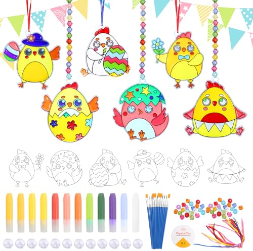 LOHAME 12 Stück Osterküken Bastelset Kinder Ostern Küken Sonnenfänger Ostern Basteln zum Bemalen Osterbastelset Osterdeko Kreativ Handwerk für Mädchen Jungen Frühling Ostern Geschenke