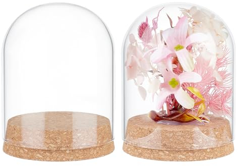 BENECREAT 2 Pcs Glass Display Dome Cloche, 107x80.5mm Bell Glass Jars with Cork Base, Glass Dome Display Case for Flower Specimens Home Decor DIY, Inner Diameter: 76.5mm