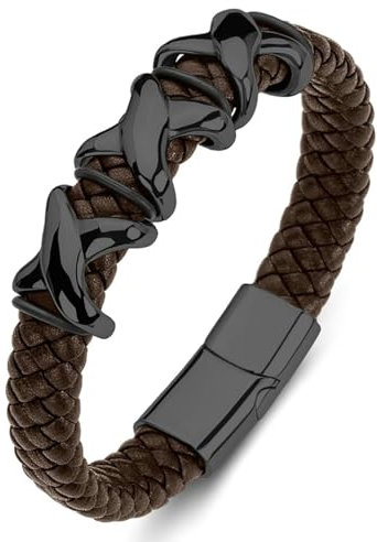 Aotiwe Herren Lederarmband XXL, Armband für Herren Typ X Braun Armbänder für Herren Dünn 16.5cm