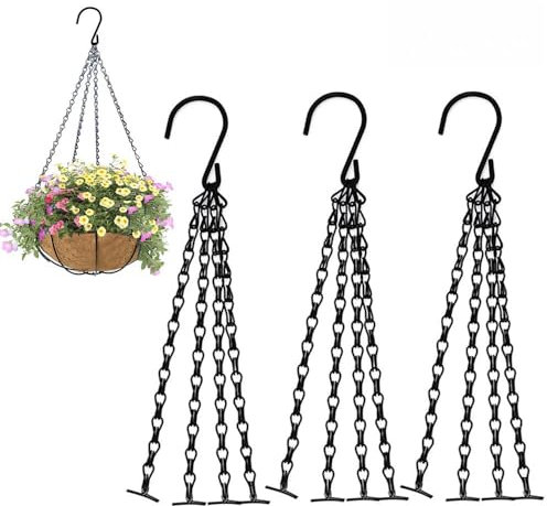 FS-PINGXIANG 3pcs Hanging Basket Chains - 17 (36cm) Hooks Flower Pot Chain Replacement Plant Hangers 4 Strand Easy Fill Spare for Bird Feeders, Planters and Lanterns, Black