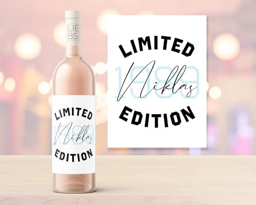 Weinlabel | Geburtstag | Limited Edition | Personalisierung mit Jahreszahl und Wunschnamen | Etikett | Persönliches Geburtstagsgeschenk (Blau)