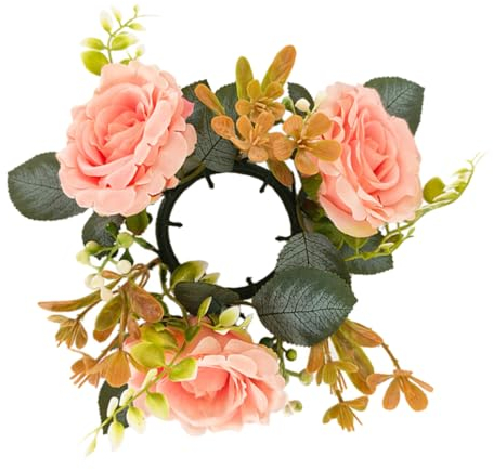 Cabilock Künstlicher Blumenkranz Für Kerzen Romantische Dekoration Simulation Rosen Für Hochzeiten Tischdekoration Und Schlafzimmer Hochwertiger Kerzenring Champagner