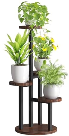 Bamworld Support d'angle pour plantes d'intérieur, étagère en métal à 4 niveaux pour plusieurs plantes, petit support rond à étages pour terrasse, jardin, balcon, salon, chambre à coucher