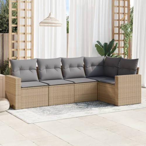 Tidyard 5-TLG. Polyrattan Lounge Set, Gartenmöbel Set, Loungemöbel Terrasse, Balkonlounge Rattan, Gartensofa, Balkon Sofa, Balkonmöbel Set, mit Auflagen, Gartenlounge Outdoor