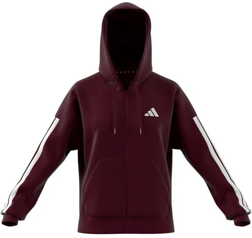 adidas Women's ESSENTIALS 3-STRIPES FULL-ZIP FLEECE HOODIE, aurora ruby/white, M