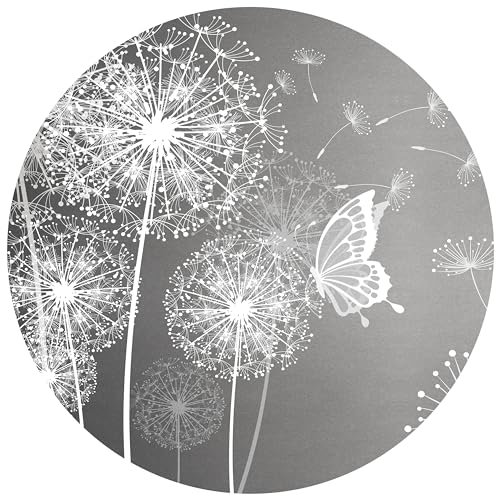 wandmotiv24 Runde Fototapete Pusteblumen mit Schmetterlingen, selbstklebende Strukturtapete 260g - Klein - (50cm) M0029