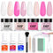 Dip Powder Nail Kit - Nail Dipping Powder Kit - 4 Colors Dipping Powder Starter Kit - Nail Dip Powder with Base,Top Coat and Activator,Brush - French Manicure Kit for Beginners