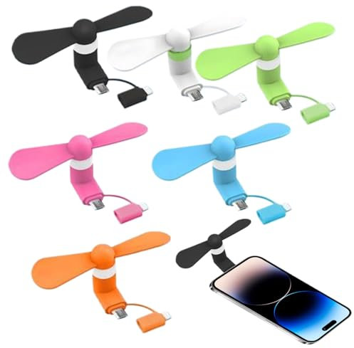 Fan di telefono da 6 pezzi, ventola di cellulare da 2 in 1 micro USB e tipo di cellulare Type-C, ventola Mini USB TPE con una ventola portatile da 5V-1A staccabile per esterno interno, 6 colori