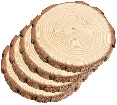 FAAING 4 Stück Holzscheiben 20-22cm Durchmesser, unlackierte Holzkreise, 2cm Dicke Holz Log Scheiben Baumscheiben Rund Holzscheiben zum Basteln, Hochzeitsdekoration, DIY-Projekt