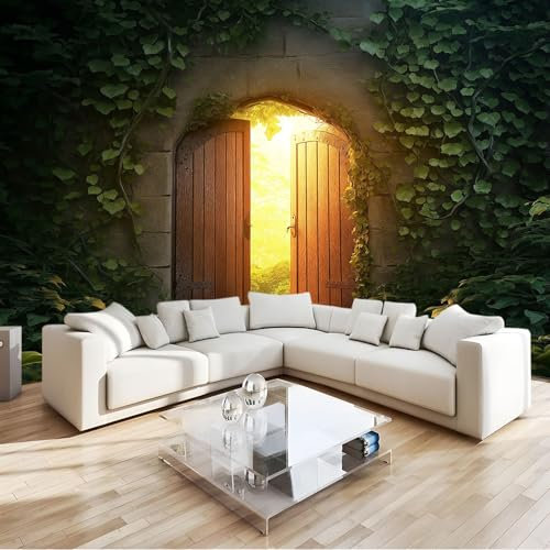 Vlies Fototapete Fantasy-Stil Holztür Zauberwald - Foto Tapete Schlafzimmer Wohnzimmer Moderne Vliestapete 400 x 280 cm Wandtapete Motivtapeten Bildtapete 3D Effekt Wand Dekoration