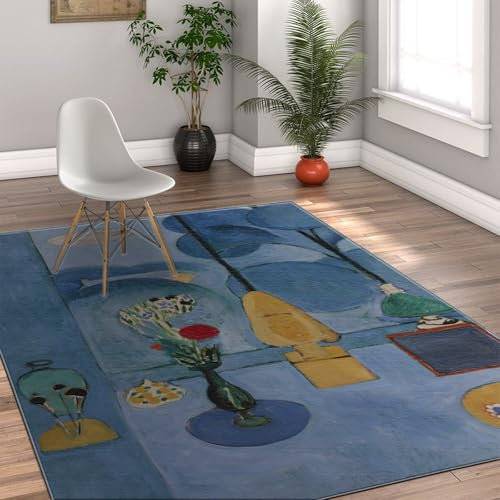 FEIPUHOME Art Blau Vintage Ästhetischer Bereich Teppich Fensterbrett Nachts Berühmte Malerei Drucke Kleiner Teppich Weich Flachflor Schlafsaal Wohnzimmer Teppiche 120x150cm