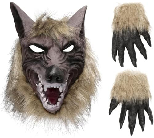 1 Ensemble De Masque De Loup en Silicone avec Halloween Masque de loup-garou Griffes De Loup-Garou Masque de loup masques de cosplay, pour les décorations de