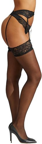 Ann Summers Glossy Stockings and Suspenders Set Lace Trimmed Suspender Tights with Lace Suspender Belt for a Glossy, Polished Look - Genuine Hosiery & Lingerie for Women