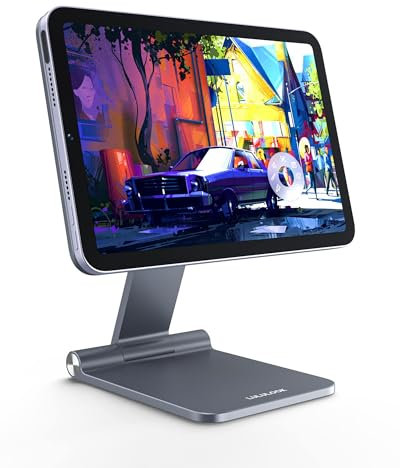 LULULOOK Magnetic Stand for iPad Mini 7 A17 Pro/Mini 6 8.3 inch (2024/2021)| Foldable Aluminum Tablet Holder with Adjustable Angle | Portable Desk Stand for Drawing, Working & Entertainment - Gray