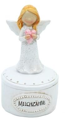 Brillibum Design Milchzahndose mit Zahnfee-Figur Polyresin Kinder Zahndose Handbemalte Dose für Milchzähne Milchzahn-Schatztruhe (Fee mit Herz)