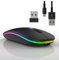 Souris sans Fil Rechargeable Souris Bluetooth Ergonomique silencieuse et rétroéclairée de 7 Couleurs avec récepteur USB 2,4GHz (Noir)