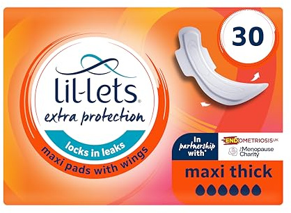 Lil-Lets Extra Protection Maxi Pads X 30 (3 Packs x 10 Pads), with Wings, for Extremely Heavy Flow Periods and Perimenopause