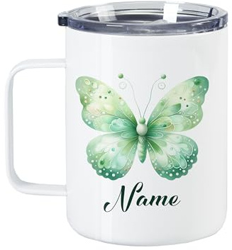 GRAZDesign Thermobecher 400ml Edelstahl mit Deckel - Wanderbecher mit Schmetterlingsdesign, Personalisierbar