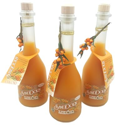 Heiko Blume Sanddorn Likör Set - 3x 500ml Sanddornlikör in gefrosteten Flaschen - Handgefertigte Spirituosen-Spezialität mit Deko-Elementen (3)